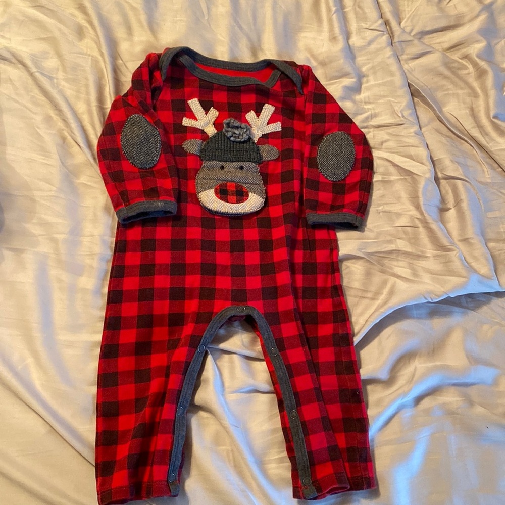 Mud pie Buffalo check moose baby romper